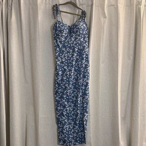 Floral Blue Maxi Dress With Side Slit